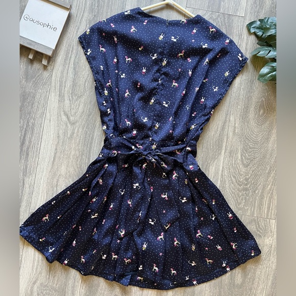 Vintage y2k forever 21 kawaii kidcore unicorn cat bunny mushroom pleated dress L - Picture 8 of 14
